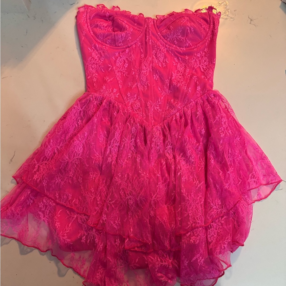 Fashion Nova Kali Lace Mini Dress - Hot Pink (New with tags)